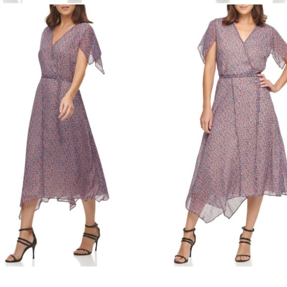 DKNY Short Sleeve Chiffon Midi Dress Size 10 - NWT - Picture 4 of 6